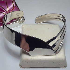 Estate Dual design High Polished CMS Sterling Silver 925 Cuff Bracelet #15994